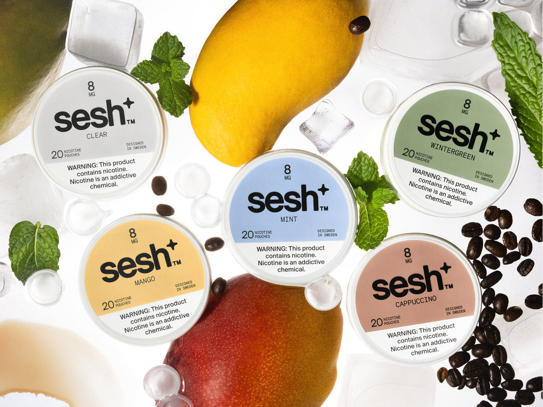 Mint, Mango, Clear, Wintergreen, and Cappuccino nicotine pouch varieties