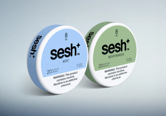SESH+™ mint and wintergreen nicotine pouch cans.