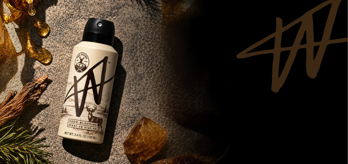 Paul Reserve body spray on sand with pine needles and amber
