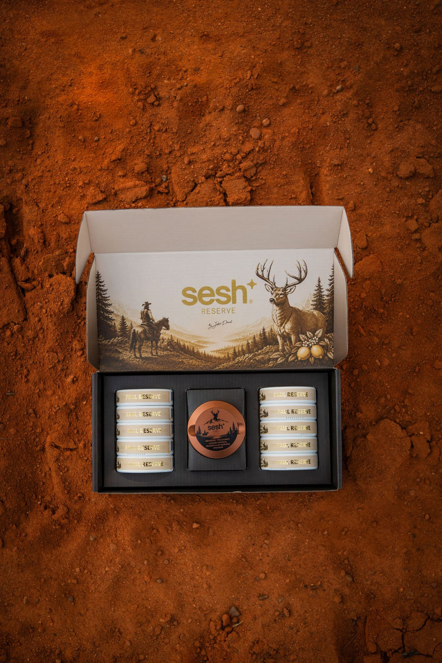 Open Sesh Reserve bundle box with ten cans and a Paul Reserve metal can